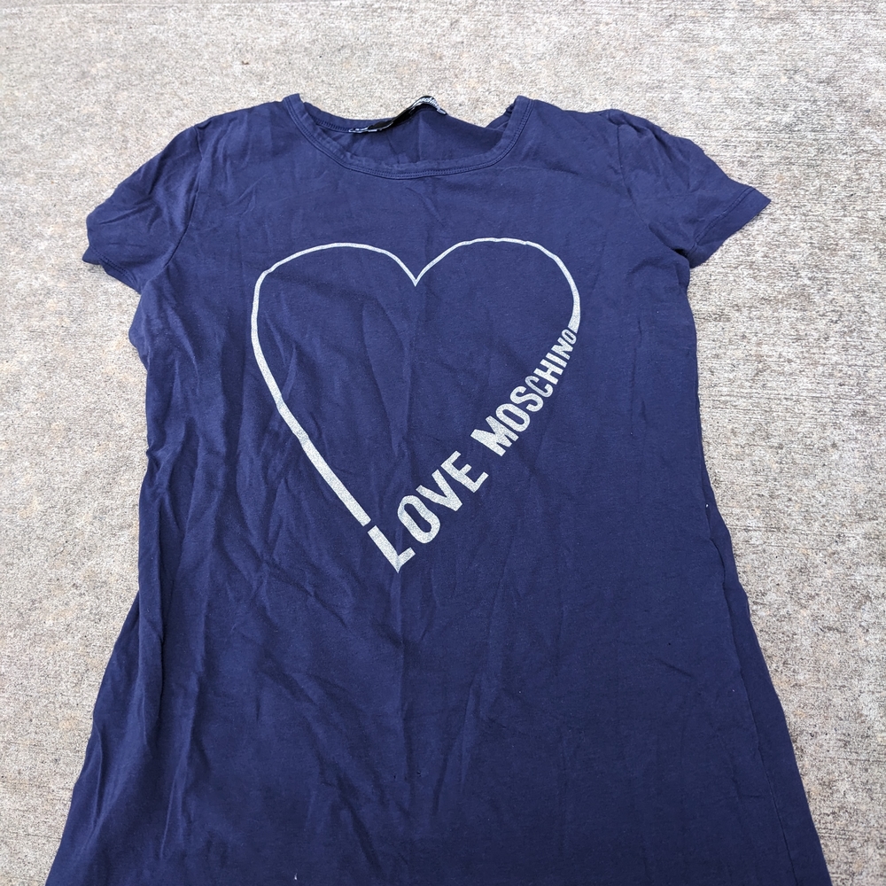 Love Moschino Navy T-Shirt with Heart Design
